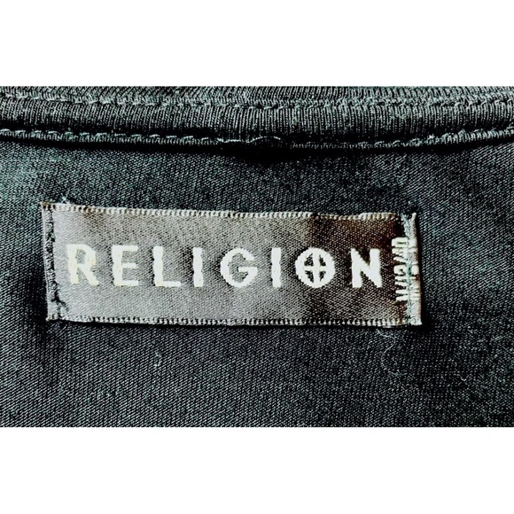 Religion Drape Neck Black Dress Size M UK 12 Rayon Silk Asymmetric Hem - Picture 5 of 10